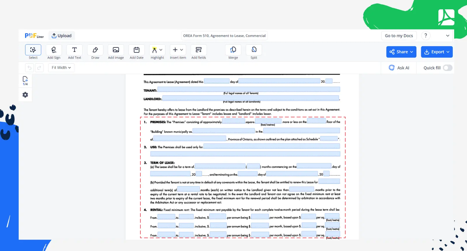 Screenshot OREA Form 510 Key Features