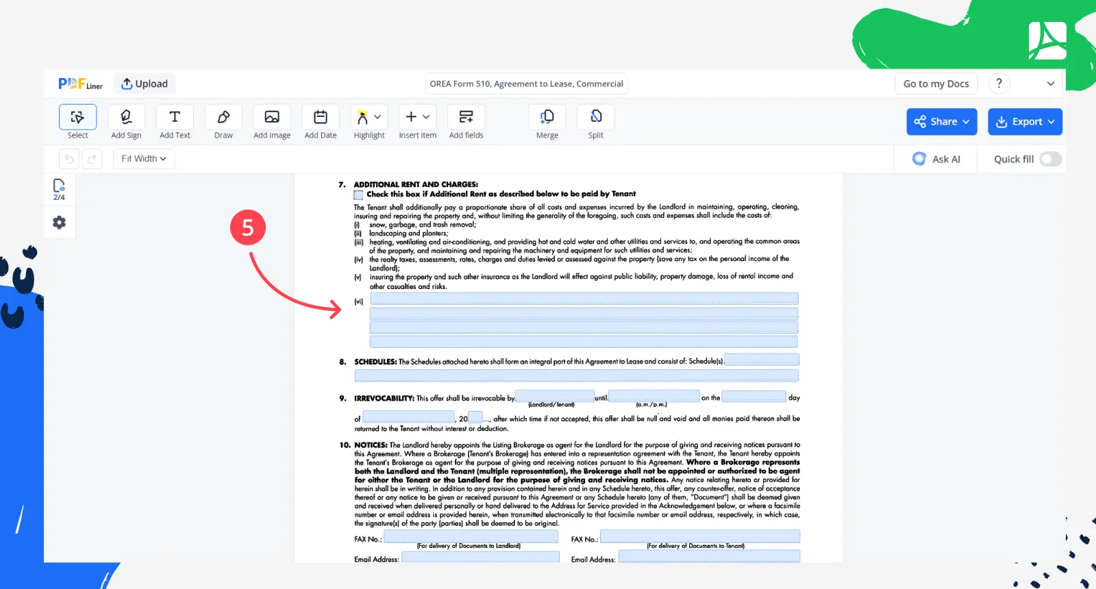 Screenshot OREA Form 510 Additional Clauses
