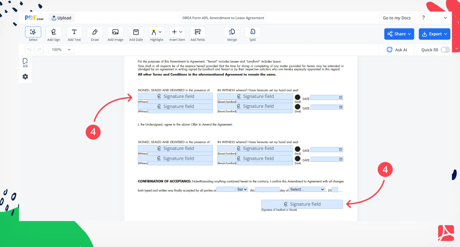 Screenshot OREA 405 Form Sign