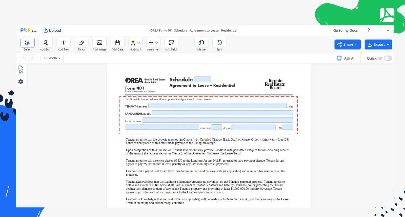 Screenshot OREA Form 401 Details