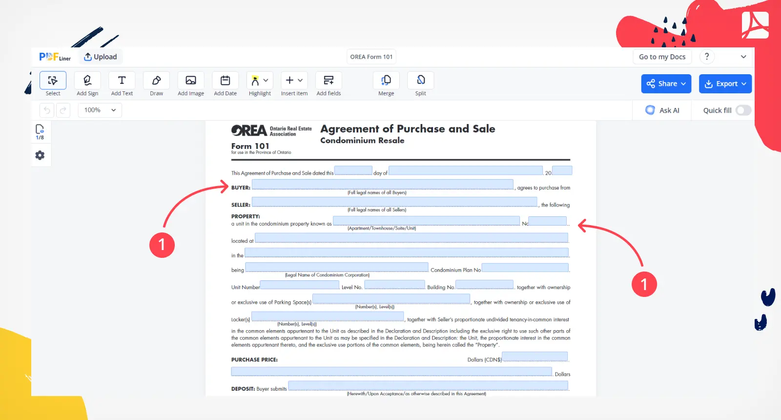 Screenshot Form 101 OREA basic information