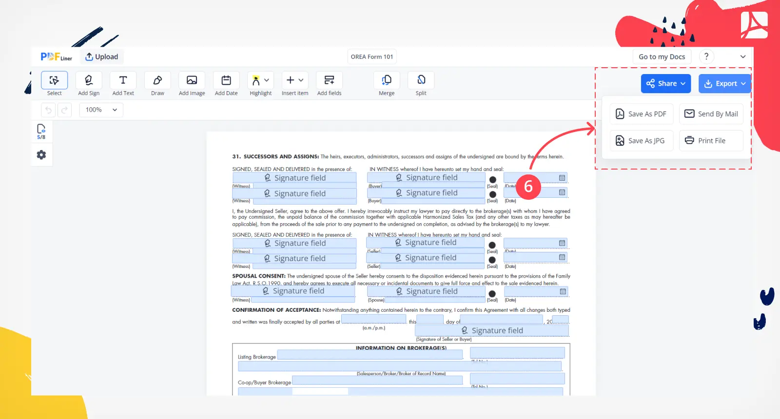 Screenshot Form 101 OREA Share or Export