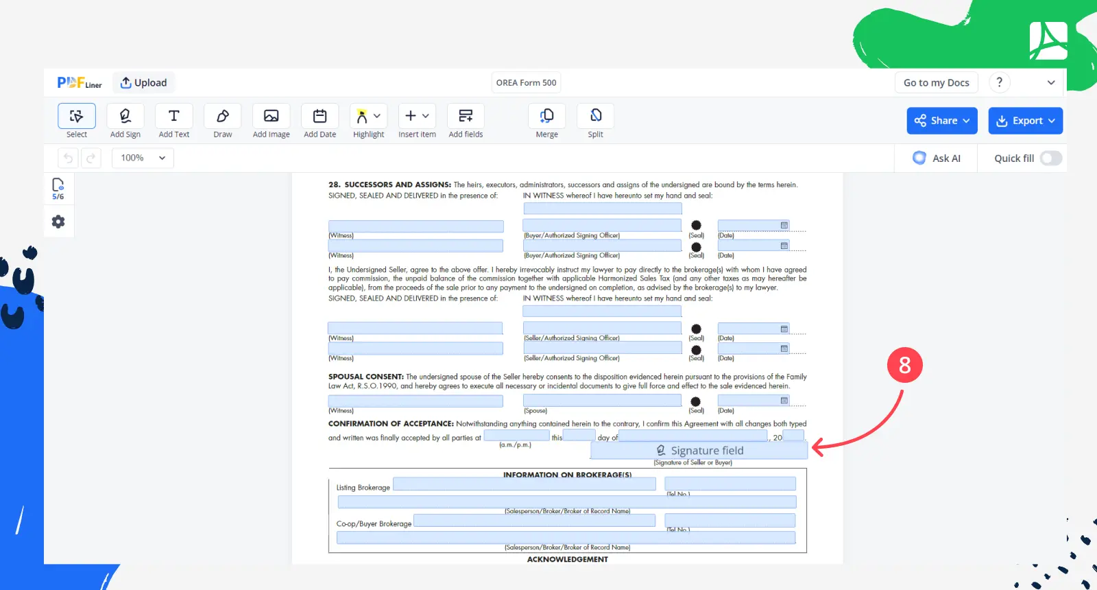 Screenshot OREA 500 Form signatures